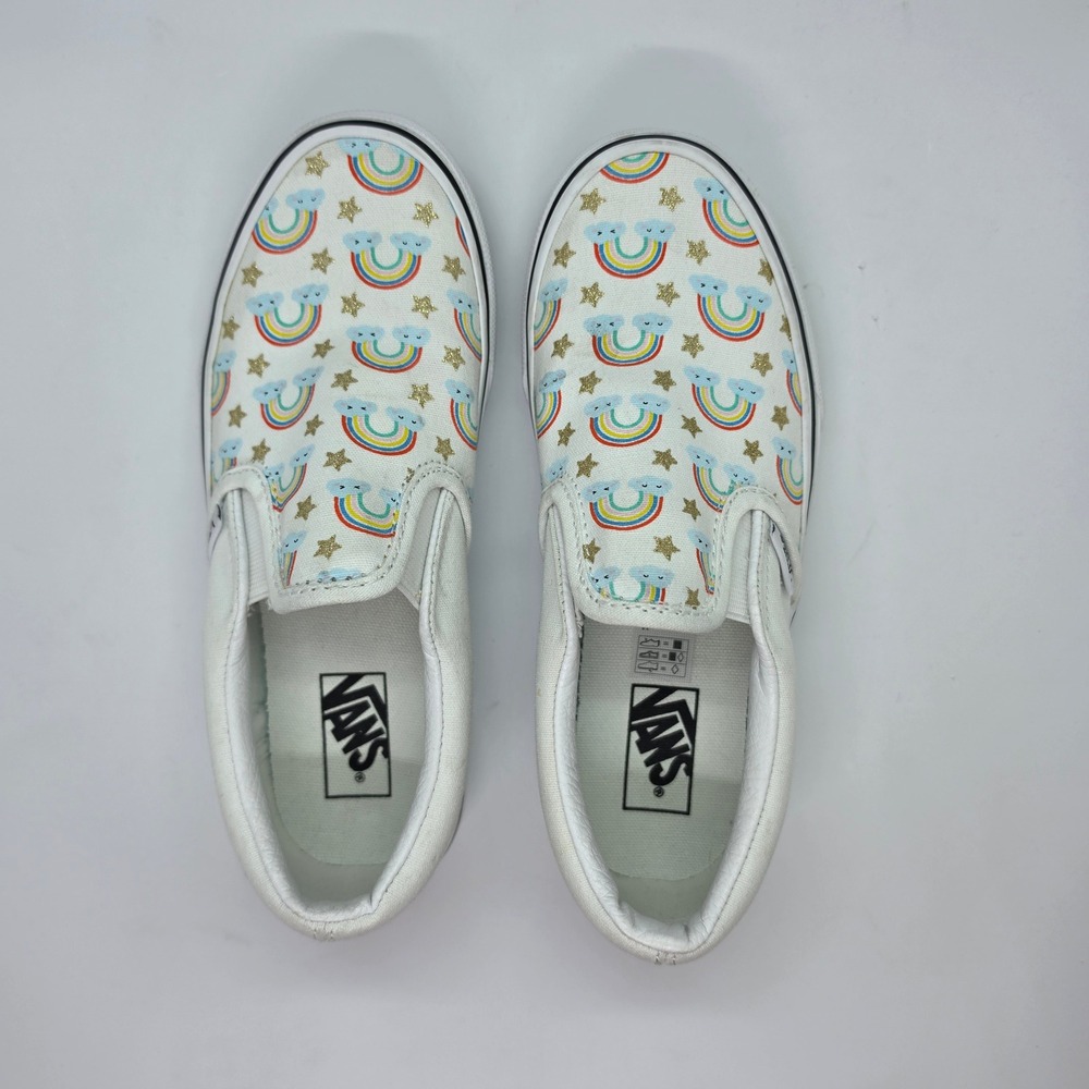 Vans‎ Kids Classic Slip-On Rainbow Star Glitter White Canvas Shoes Size 2.5 Kids - Picture 9 of 12